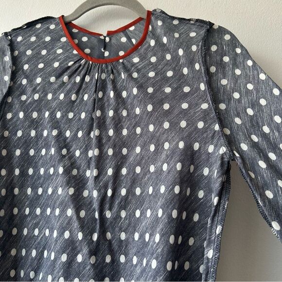 SMYTHE Bardot Polka Dot Blouse Navy/Rust - Picture 8 of 10